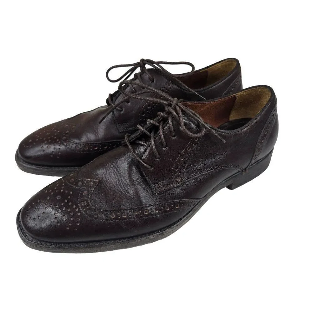 Johnston & Murphy Brown Leather Wingtip Oxford Mens Dress Shoes 8.5 M